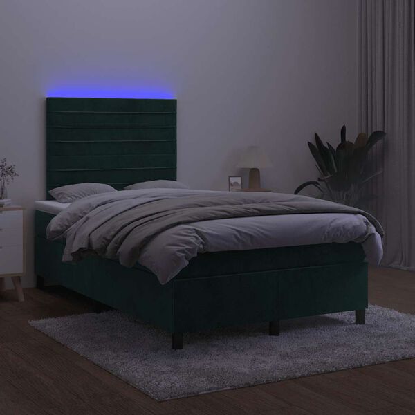 vidaXL Boxspring met matras en LED fluweel donkergroen 120x200 cm