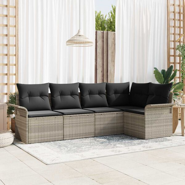 vidaXL Tuin Sofa Set met opslag 5 pcs Lichtgrijs poly rattan