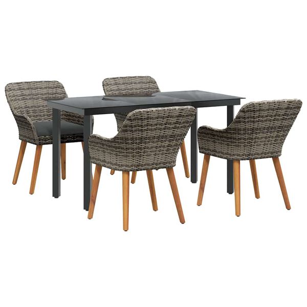 vidaXL Tuin eettafelset met kussen 5 pcs Grijs poly rattan