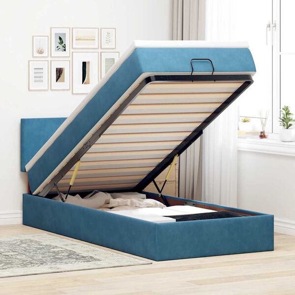 vidaXL Ottoman bed met matras 90x200cm fluweel donkerblauw