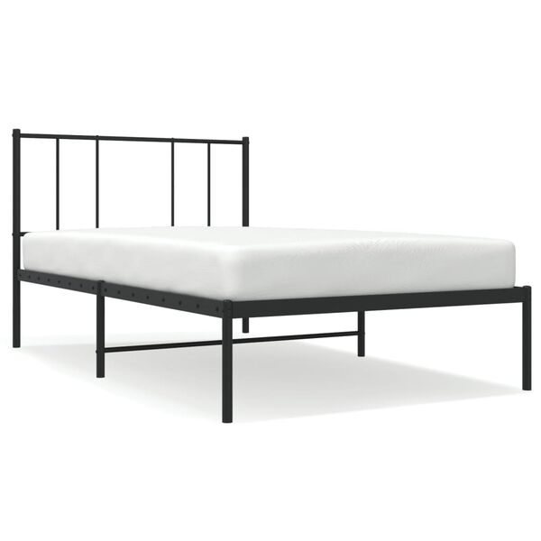 vidaXL Bedframe met hoofdbord metaal zwart 75x190 cm