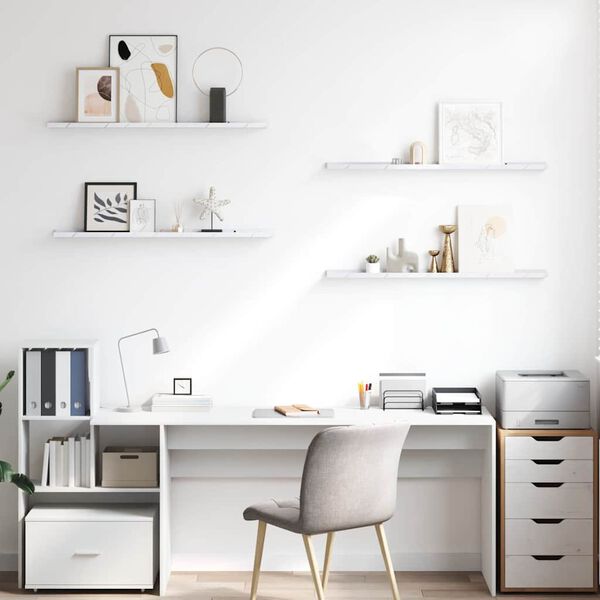 vidaXL Wandplank 4 pcs Wit Marmer 100 x 9 x 3 cm Bewerkt hout