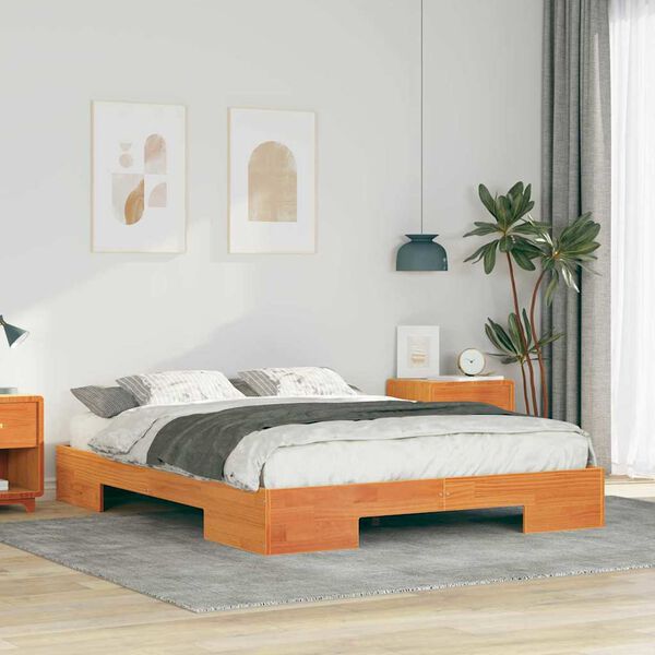 vidaXL Bedframe met opslag Bruin 140 x 200 cm Massief grenenhout