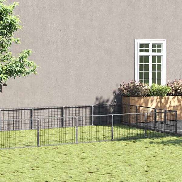 vidaXL Hondenkennel 15 m&sup2; staal zilverkleurig