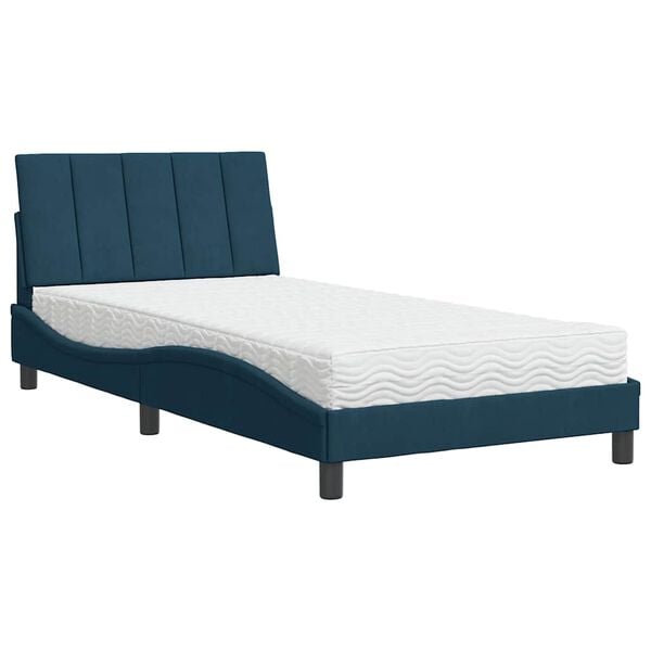 vidaXL Bed met matras "Hanko" fluweel blauw 100x200 cm