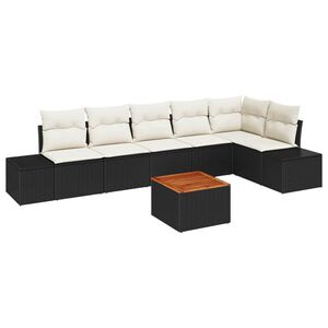 vidaXL Tuinbankenset met kussen 7 pcs Zwart poly rattan