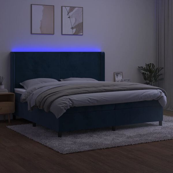 vidaXL Boxspring met matras en LED fluweel donkerblauw 200x200 cm