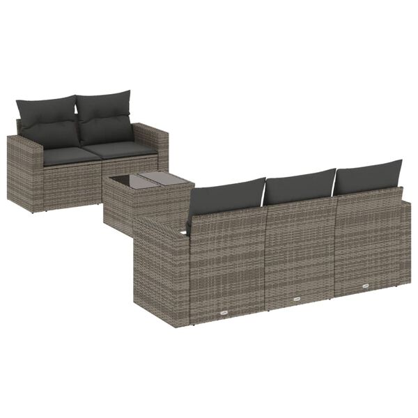 vidaXL 6-delige Loungeset met kussens poly rattan grijs