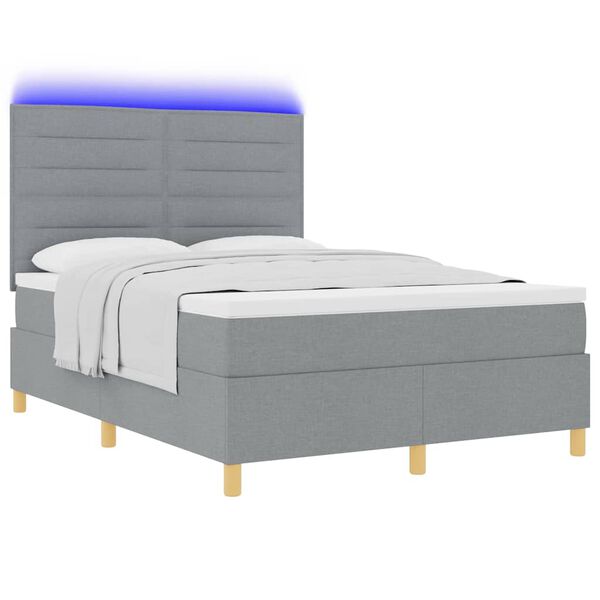 vidaXL LED Box Spring Bed met matras Lichtgrijs 140 x 190 cm Stof
