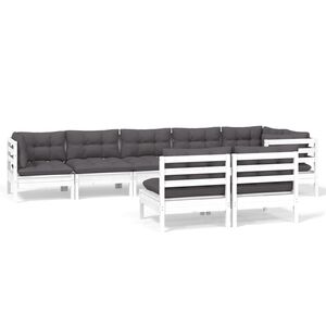 vidaXL 8-delige Loungeset met kussens massief grenenhout wit