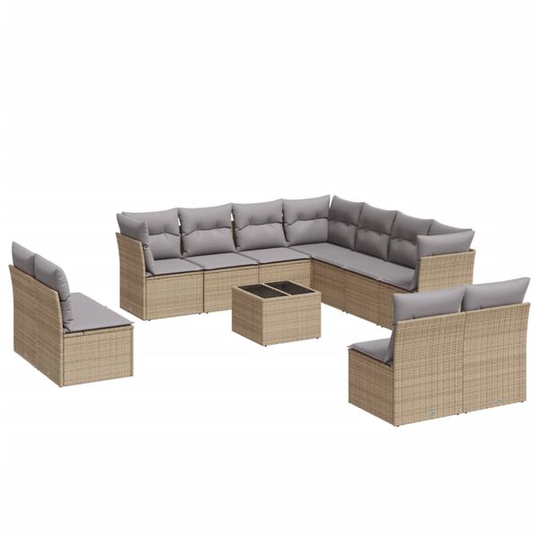 vidaXL 12-delige Loungeset met kussens poly rattan beige