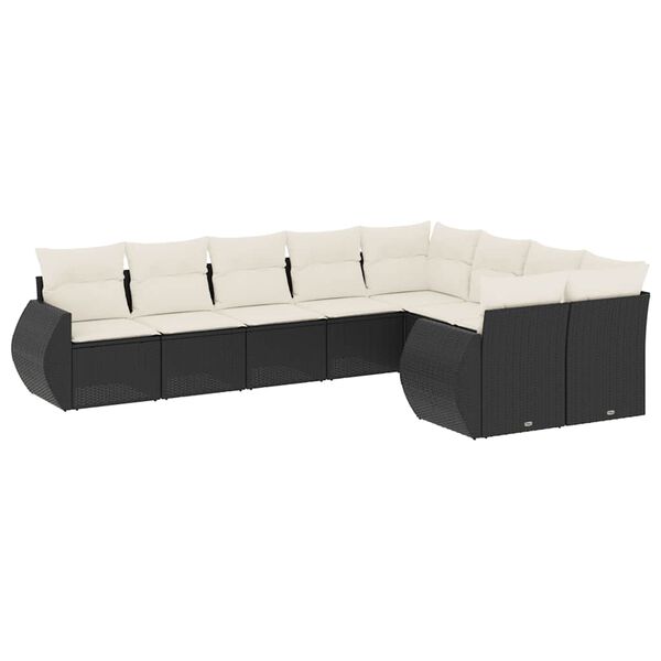 vidaXL 9-delige Loungeset met kussens poly rattan zwart