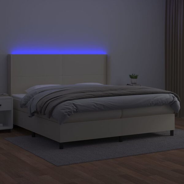 vidaXL Boxspring met matras en LED kunstleer cr&egrave;mekleurig 200x200 cm