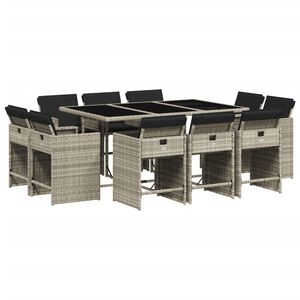 vidaXL 11-delige Tuinset met kussens poly rattan lichtgrijs