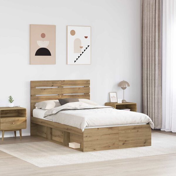 vidaXL Bedframe Ambachtelijk eiken 135 x 190 cm Massief grenenhout