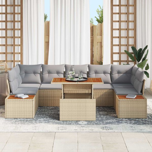 vidaXL Tuin Sofa Set met opslag 8 pcs Beige Poly riet