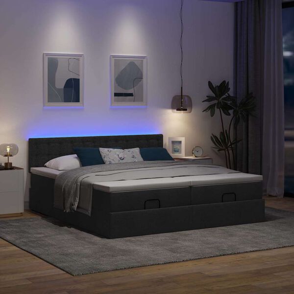 vidaXL Ottoman bed met matrassen en LED's 180x200cm stof zwart