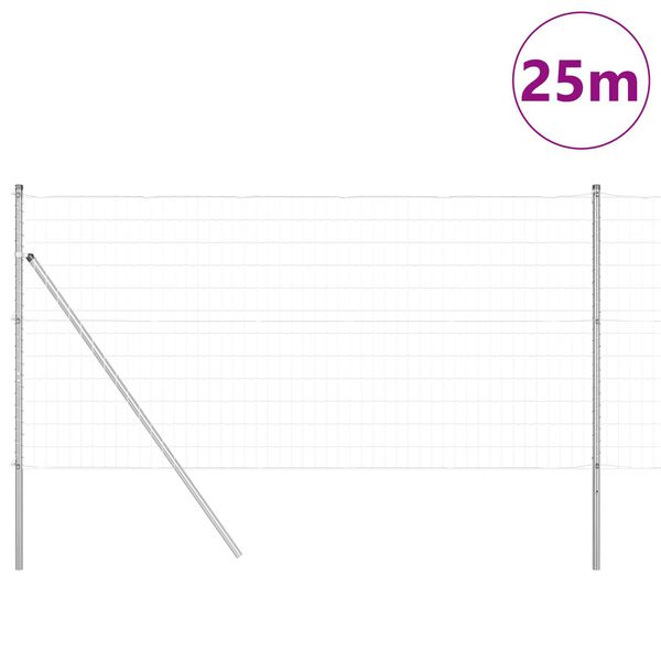 vidaXL Hek met Paal Zilver 1,2 x 25 m Staal en PVC