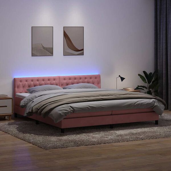 vidaXL Boxspring met matras en LED fluweel roze 180x220 cm