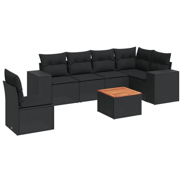 vidaXL 7-delige Loungeset met kussens poly rattan zwart
