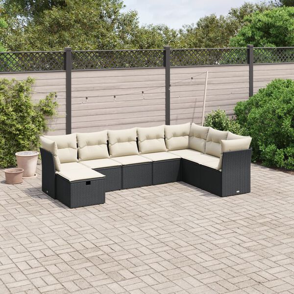vidaXL 8-delige Loungeset met kussens poly rattan zwart