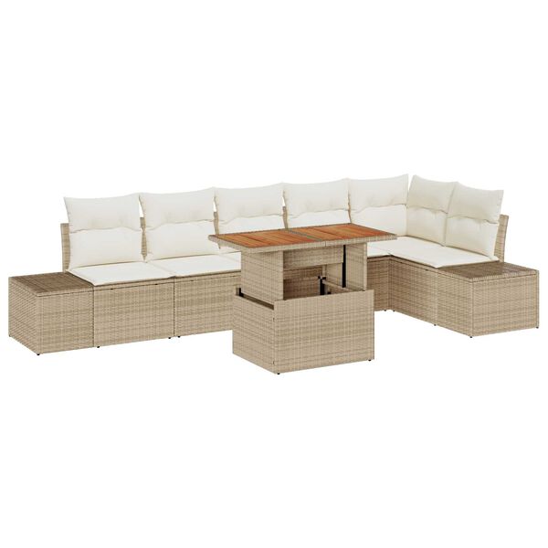 vidaXL Tuin Sofa Set met opslag 7 pcs Beige Poly riet