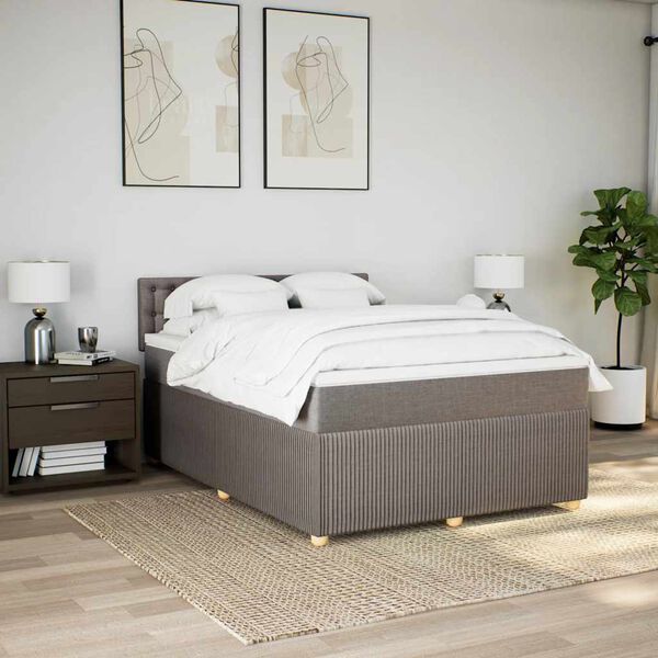 vidaXL Boxspring met matras stof taupe 140x190 cm