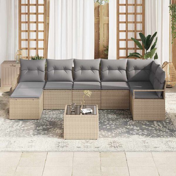 vidaXL Bankstel met kussen 8 pcs Beige poly rattan