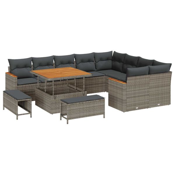 vidaXL Tuin Sofa Set met kussen met opslag 12 pcs Grijs Poly Rattan