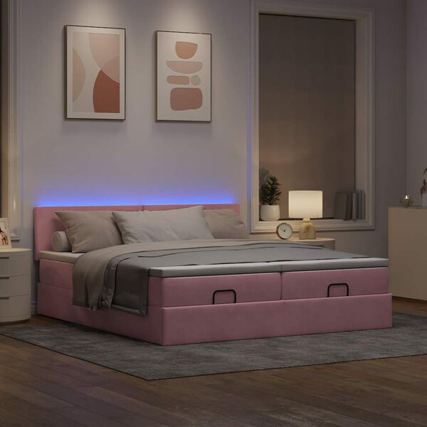 vidaXL Ottoman bed met matrassen en LED's 160x200cm fluweel roze