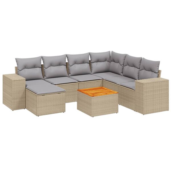 vidaXL 8-delige Loungeset met kussens poly rattan beige