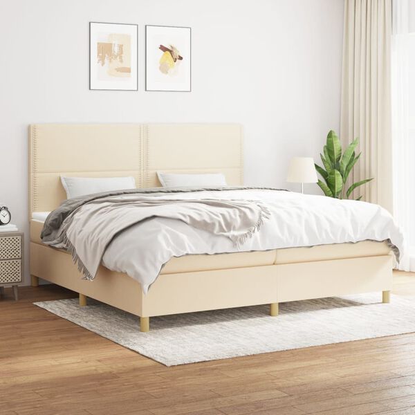 vidaXL Boxspring met matras stof cr&egrave;mekleurig 200x200 cm