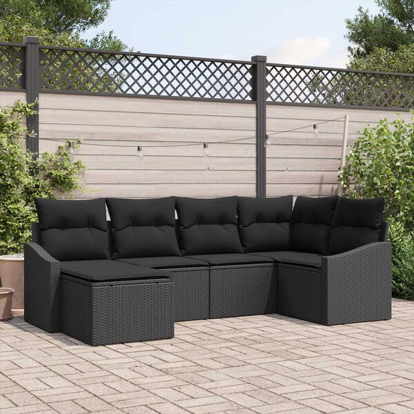 vidaXL Tuin Eetset 6 pcs Zwart Poly Rattan en Poedergecoat Staal