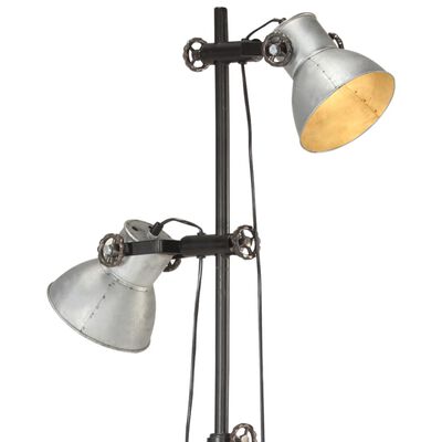vidaXL Vloerlamp met 2 lampenkappen E27 gietijzer zilverkleurig