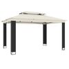 vidaXL Prieel met dubbel dak 3,94x2,96 m staal cr&egrave;mekleurig