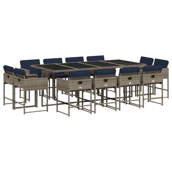 vidaXL 13-delige tuinset met kussens, grijs polyrotan