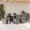 vidaXL Tuin eettafelset met kussen 7 pcs Grijs poly rattan