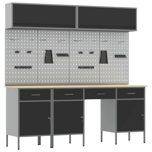 vidaXL Werkkast set met lade met opslag met slot 10 pcs Zwart