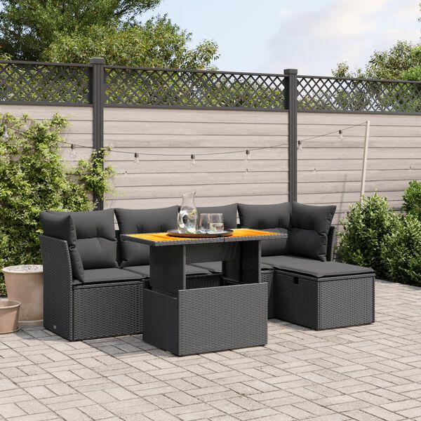 vidaXL 6-delige Loungeset met kussens poly rattan zwart