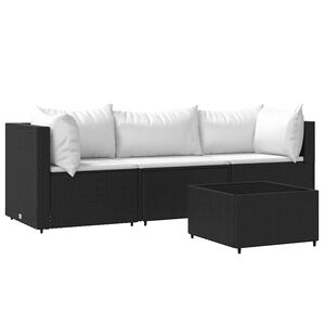 vidaXL 4-delige Loungeset met kussens poly rattan zwart