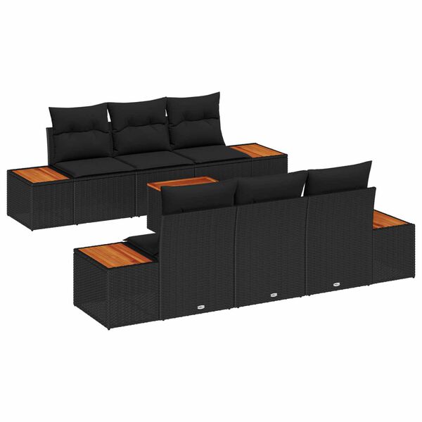 vidaXL Tuin Sofa Set met kussen met opslag 7 pcs Zwart Poly riet