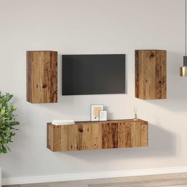 vidaXL Tv-meubelset Wandgemonteerd 4 pcs Oud Hout Bewerkt hout