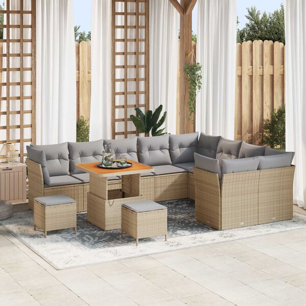 vidaXL Tuin Sofa Set met kussen met opslag 12 pcs beige en lichtgrijs