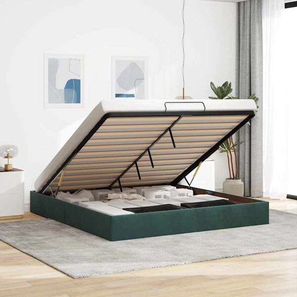 vidaXL Ottoman bedframe zonder matras 200x200 cm fluweel donkergroen