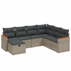 vidaXL 7-delige Loungeset met kussens poly rattan grijs