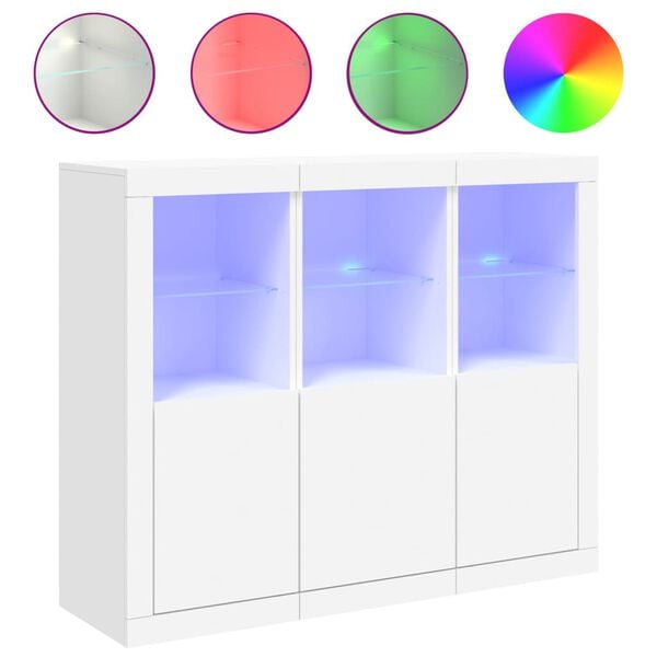 vidaXL Dressoirs met LED-verlichting 3 st bewerkt hout wit