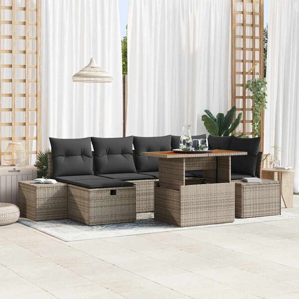 vidaXL Tuin Sofa Set met kussen met opslag 7 pcs Grijs Poly riet