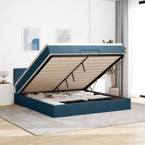 vidaXL Ottoman bed met matras en LED's 180x200 cm fluweel donkerblauw