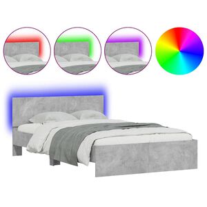 vidaXL Bedframe met hoofdeinde en LED betongrijs 120x190 cm