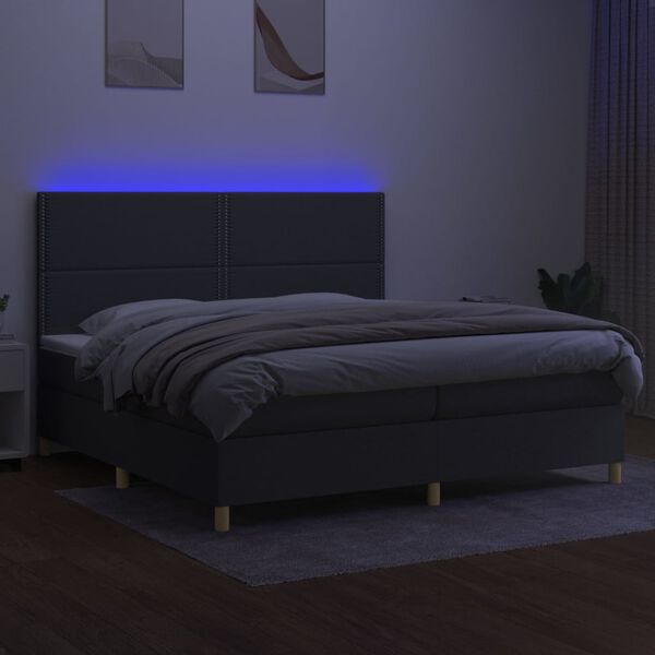vidaXL Boxspring met matras en LED stof donkergrijs 200x200 cm